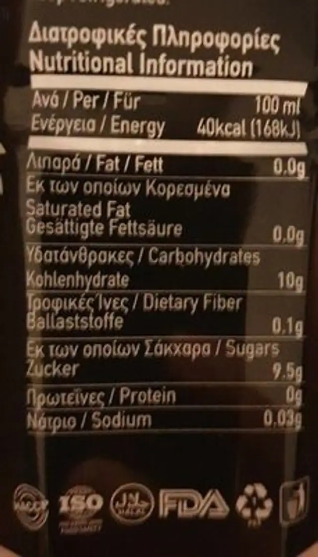Aloe strawberry nutrition facts table