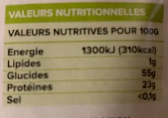 Lentilles vertes d'ici nutrition facts table
