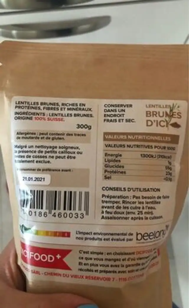 Lentille brune nutrition facts table