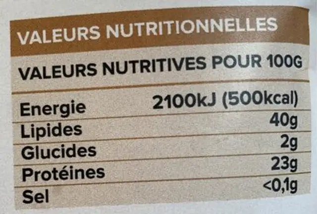 Lin d'ici nutrition facts table