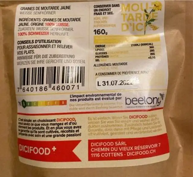 Moutarde d’ici nutrition facts table