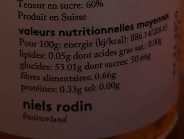 Marmelade de yuzu et vanille de Madagascar nutrition facts table