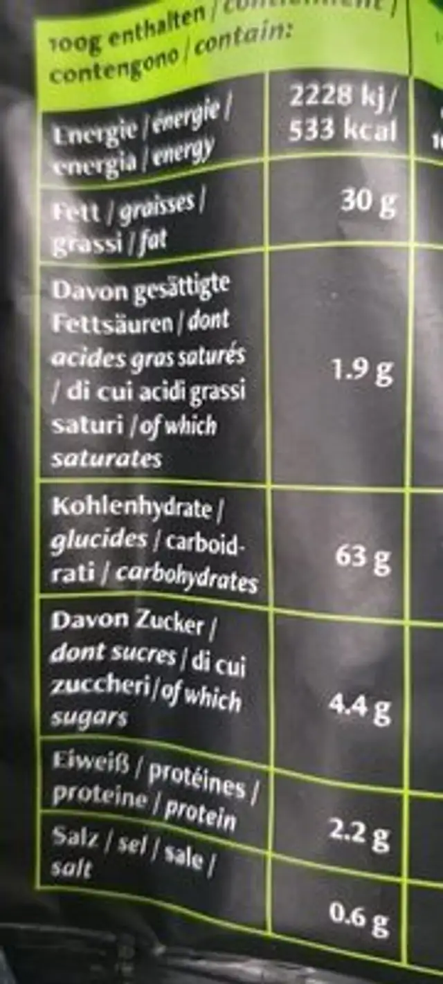 BanChips Nature nutrition facts table