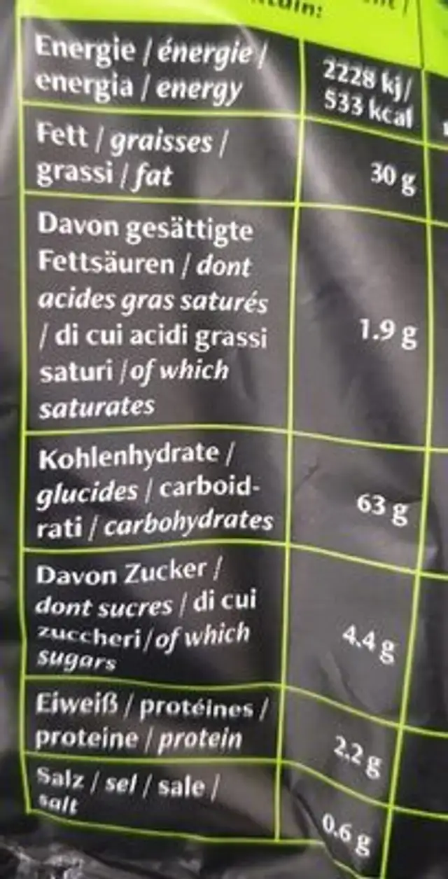 BanChips Salt & Vinegar nutrition facts table