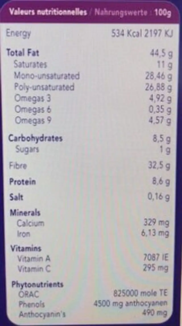 Acai en poudre nutrition facts table