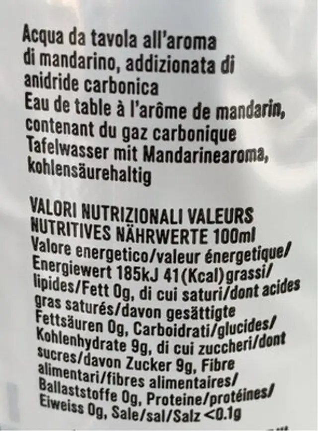 Mandarino nutrition facts table