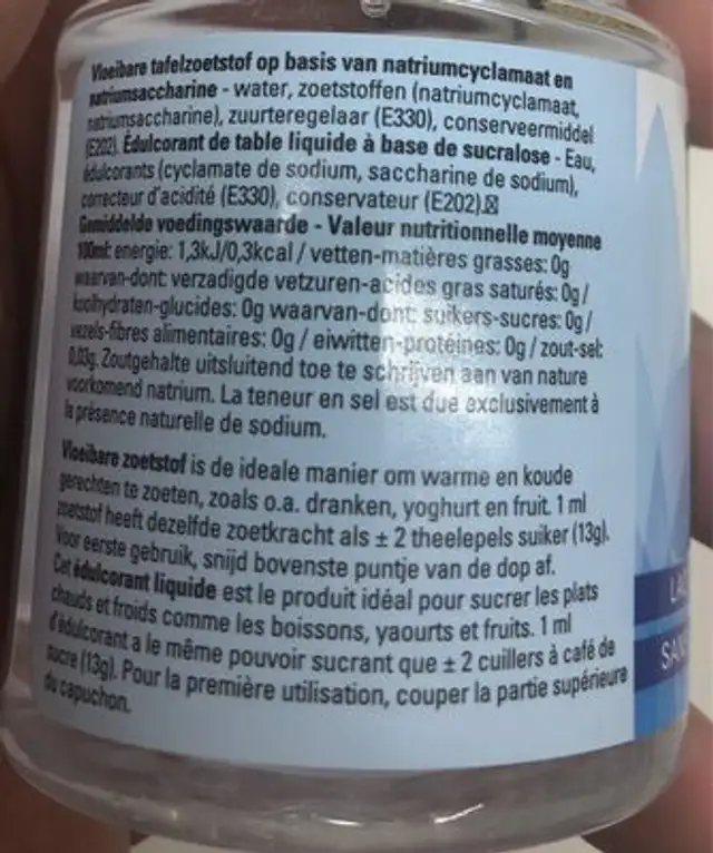 Édulcorant liquide nutrition facts table