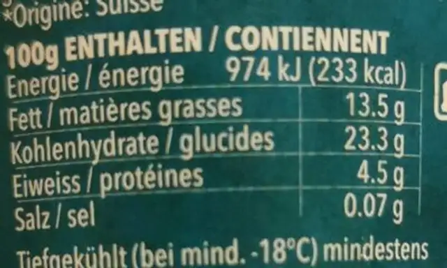 Creme glacée nutrition facts table