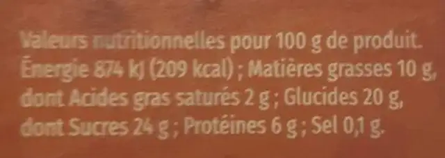 Creme glacée Noisette nutrition facts table
