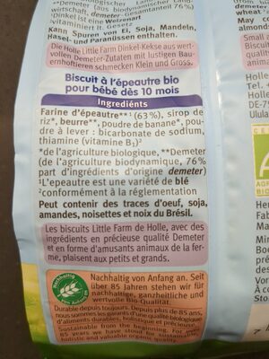 Little Farm Biscuits ingredients label