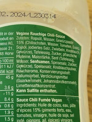 Smoky Chipotle Sauce ingredients label