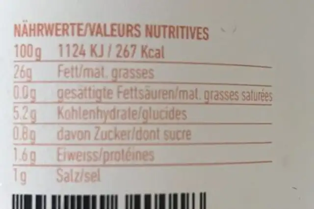 Foodoo Senfsauce nutrition facts table
