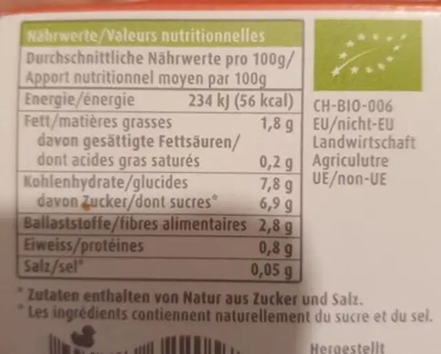 Nübee nutrition facts table