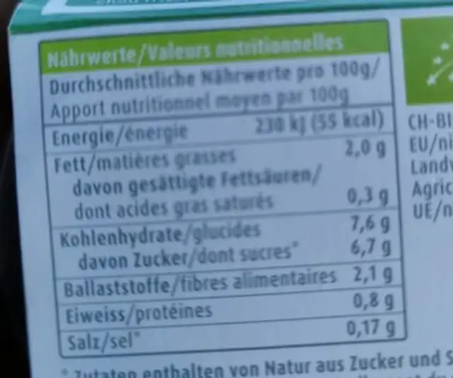 Nubee nutrition facts table