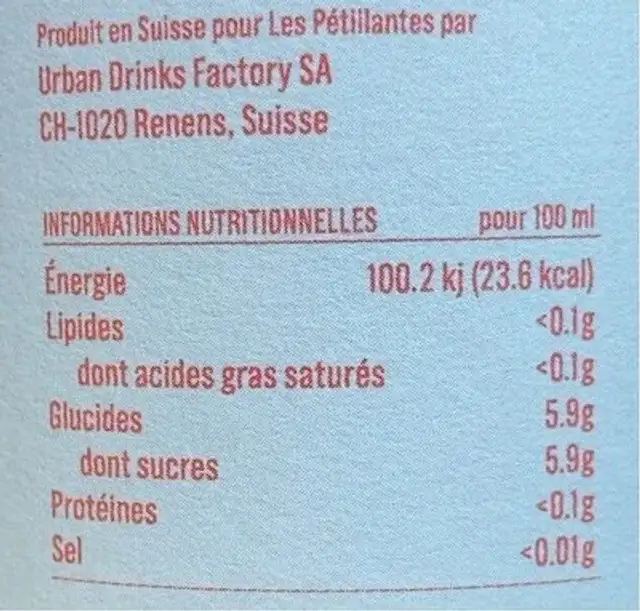 Limonade citron nutrition facts table