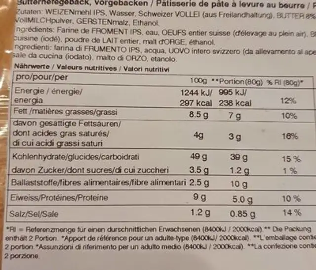 Brioche buns nutrition facts table