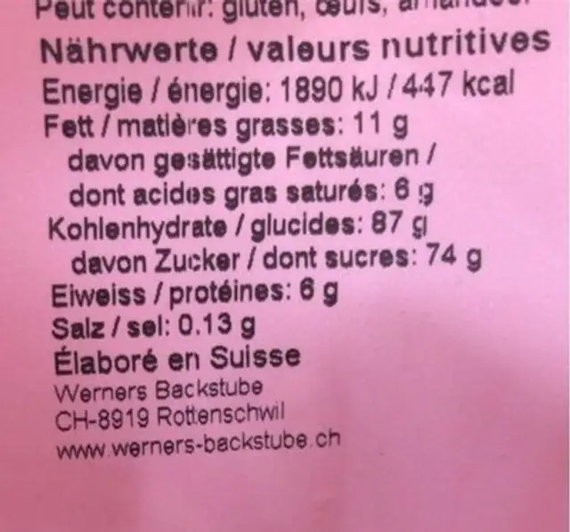 Werners Markt-artikel cream sweets nutrition facts table