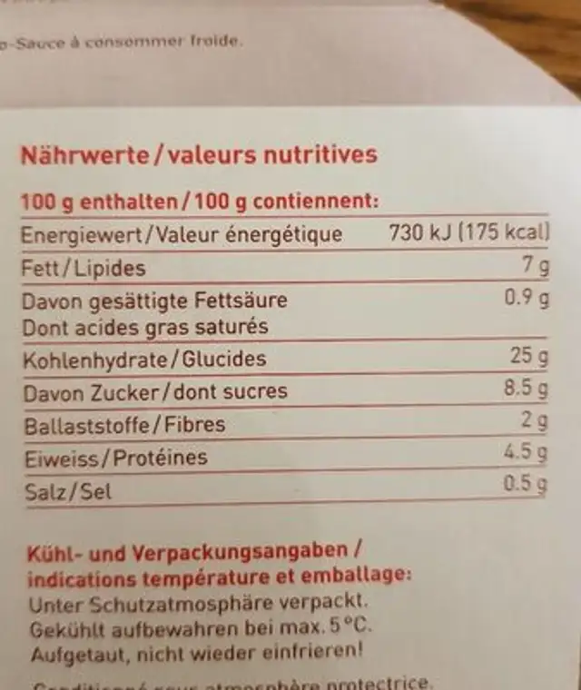 Asia snack selection nutrition facts table