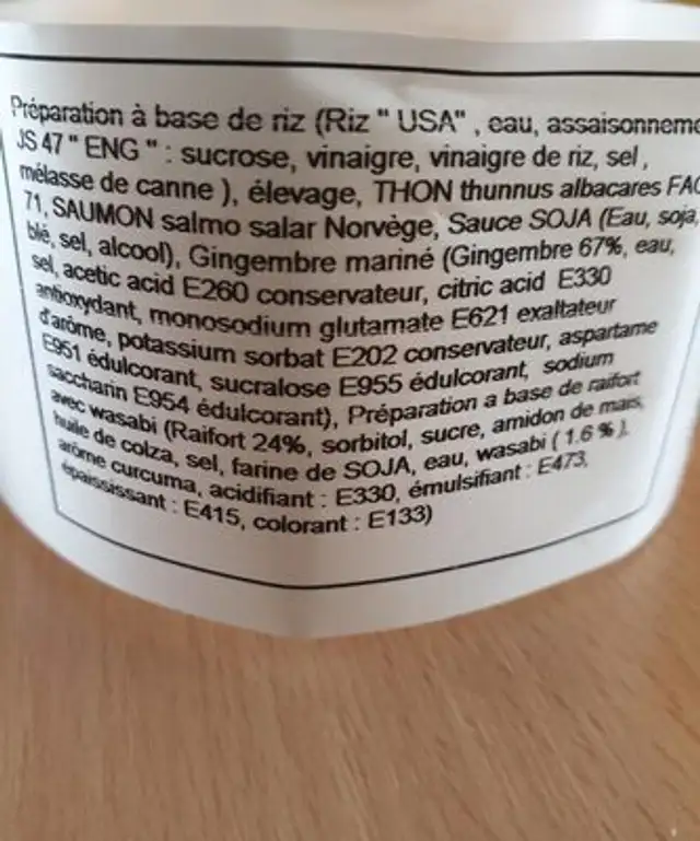 Bento Ninja nutrition facts table