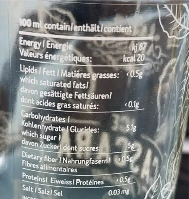 Ice Cascara Infusion nutrition facts table