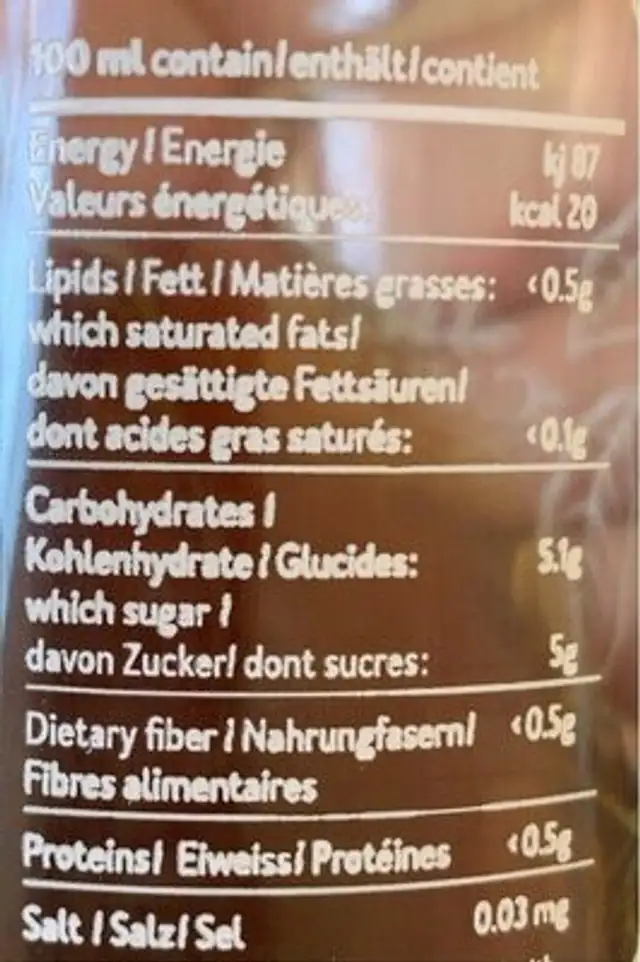 Ice cascara nutrition facts table