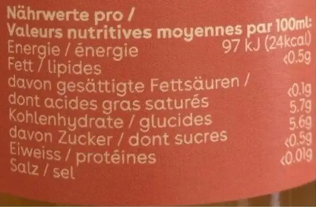 Kombucha Nÿcha nutrition facts table
