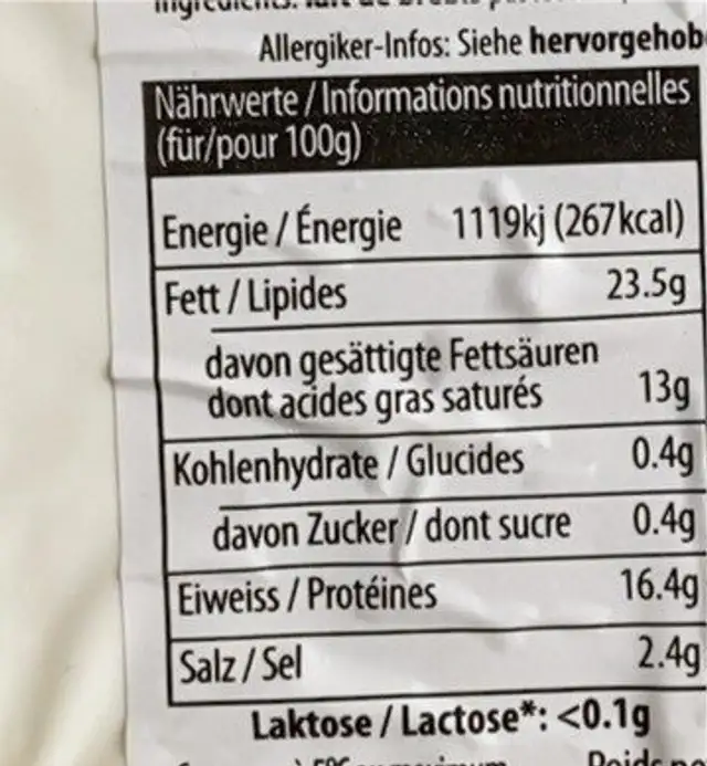 Greek Feta sans lactose nutrition facts table