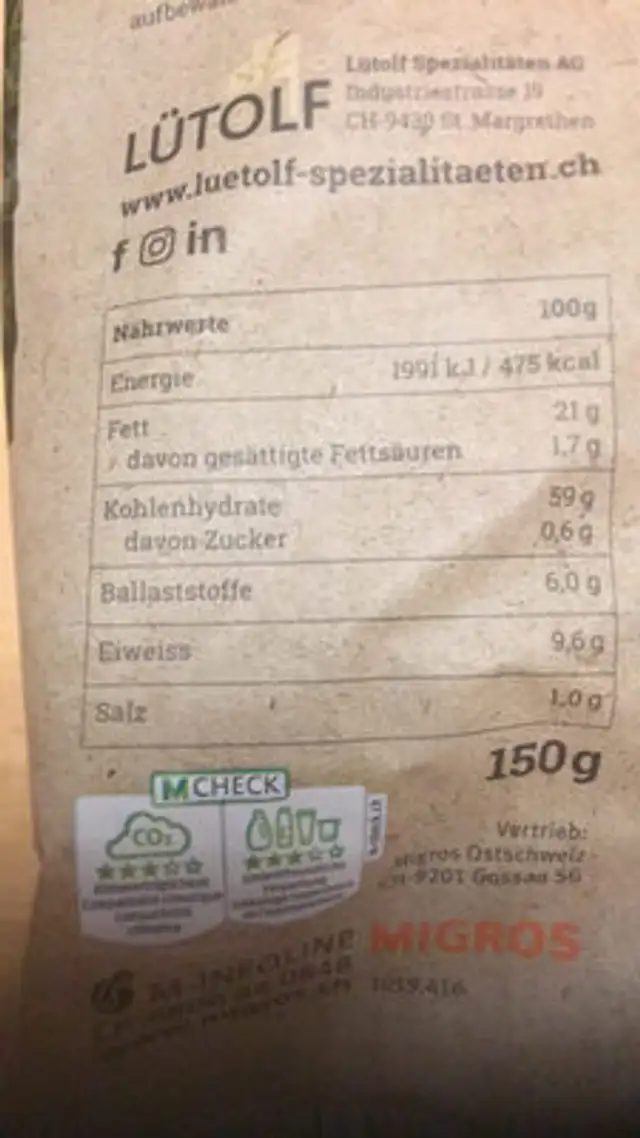 Volkorn Tortilla Chips ingredients label