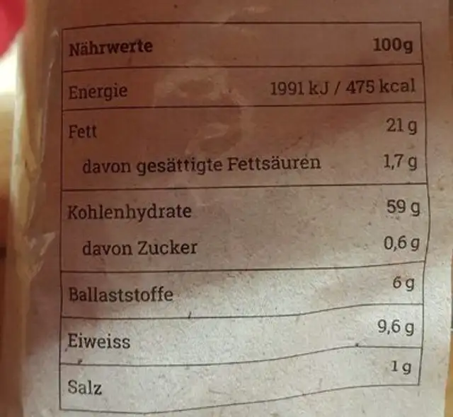 Volkorn Tortilla Chips nutrition facts table