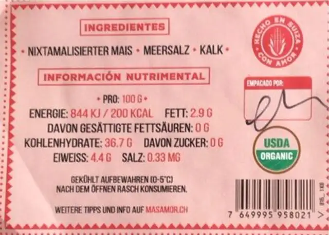 Tortillas nutrition facts table