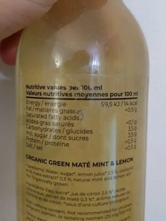 Mint & Lemon Glass nutrition facts table