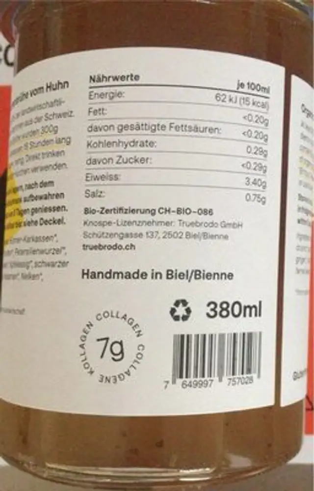 Bouillon d’os nutrition facts table