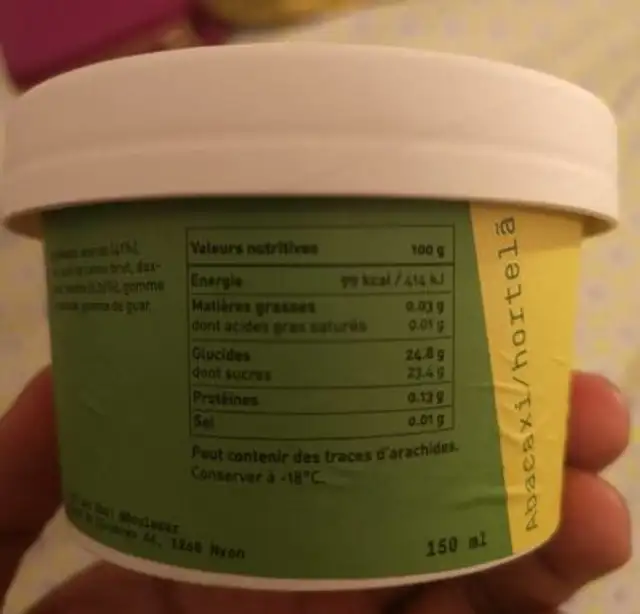 Glace vegan menthe/ananas nutrition facts table