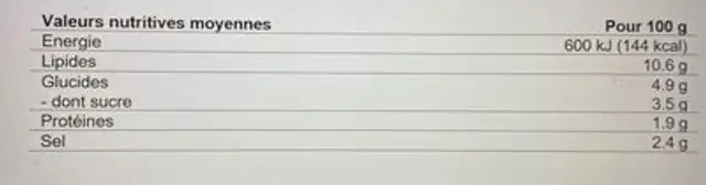 Préparation pour tartare de boeuf nutrition facts table