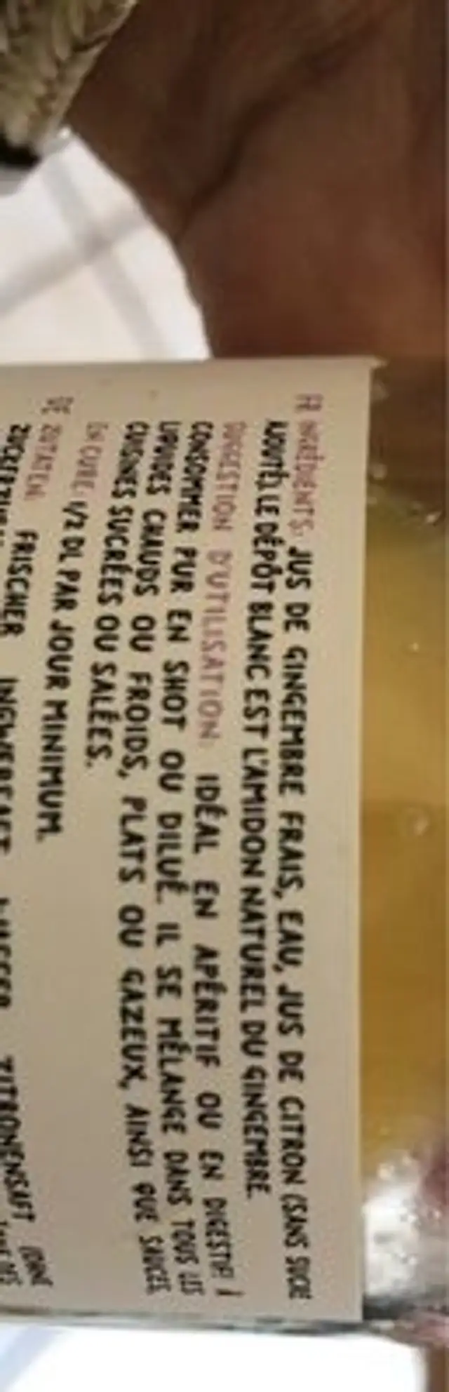 Gingembre "le sans sucre" nutrition facts table
