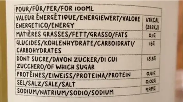 Gingembre L’Original nutrition facts table