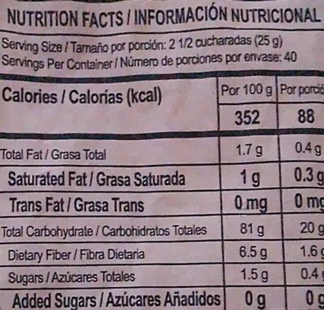 Mezcla Premium nutrition facts table