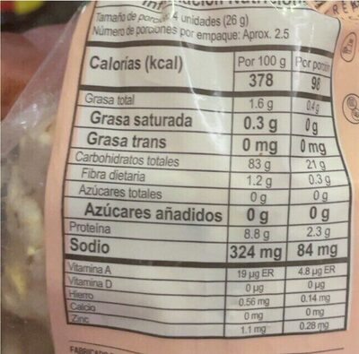 Tostadas Multicereales nutrition facts table
