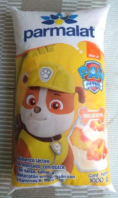 Alimento lácteo fermentado, con dulce, con salsa sabor a melocotón front packaging