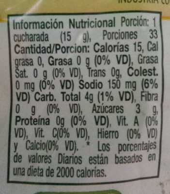 Salsa de tomate Ekono nutrition facts table