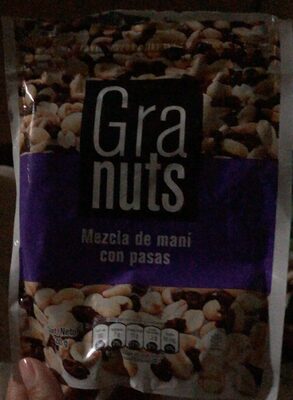 Mezcla de mani y pasas front packaging