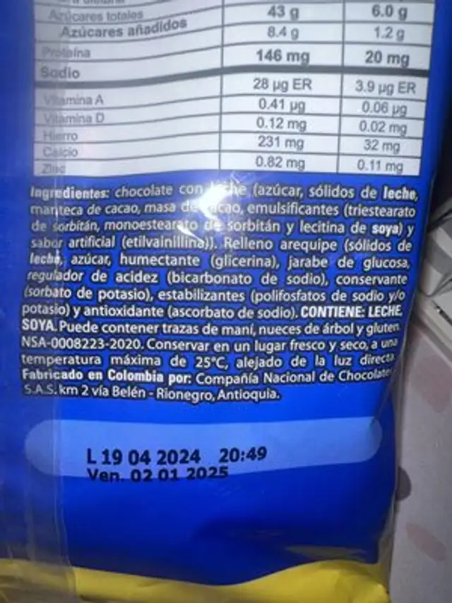 Jet Burbujas ingredients label