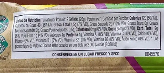 Tosh Artesanal Arándanos y Açaí nutrition facts table