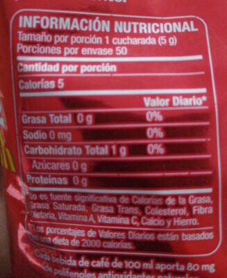 Cafe Sello Rojo nutrition facts table
