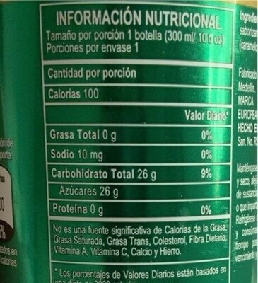 GINGER ALE nutrition facts table
