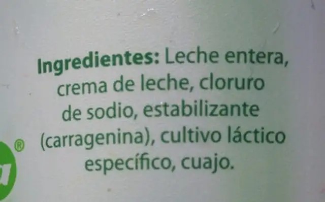 Queso Crema ingredients label
