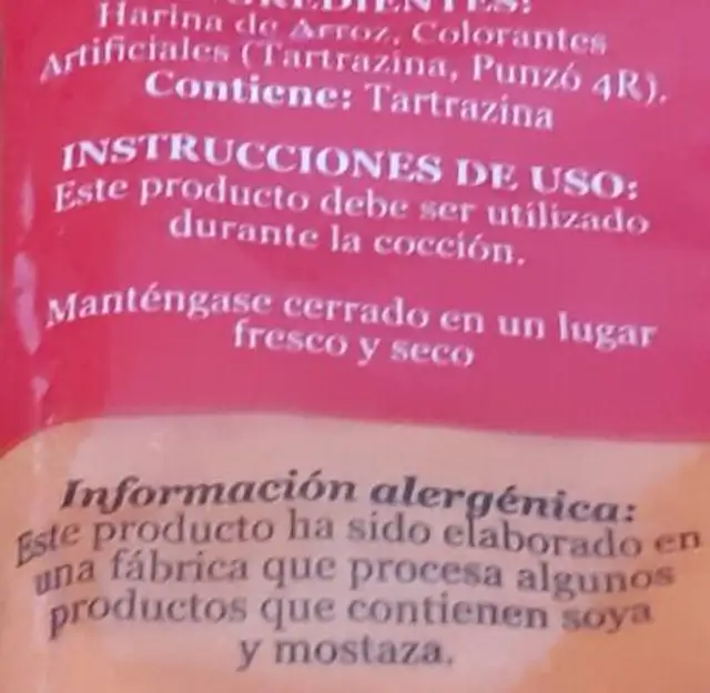 Colorey ingredients label