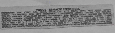 Esmalte efecto gel ingredients label