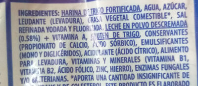 Pan Blanco Familiar ingredients label