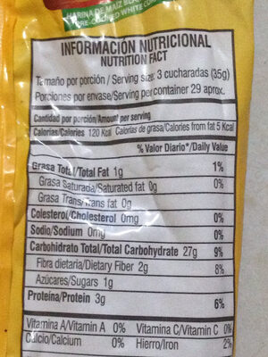 Arepasan nutrition facts table